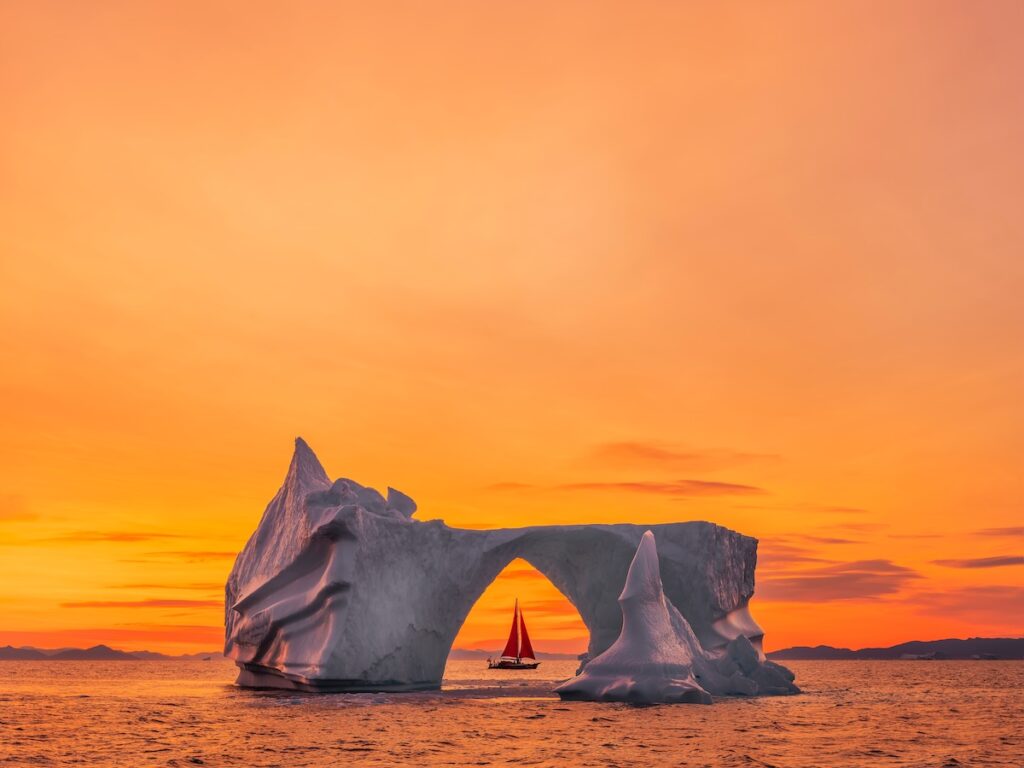 Midnight Sun in Ilulissat Icefjord, Greenland