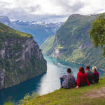 People looking at the Geirangerfjord, Norway