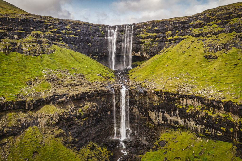 Faroe Islands Fossá Waterfall Fossa Streymoy Island Aerial View