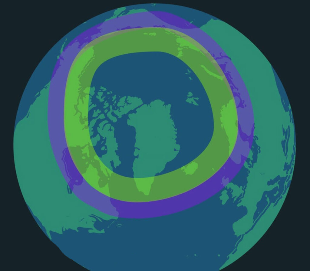 Ilustração demonstrando a área conhecida como o Oval da Aurora