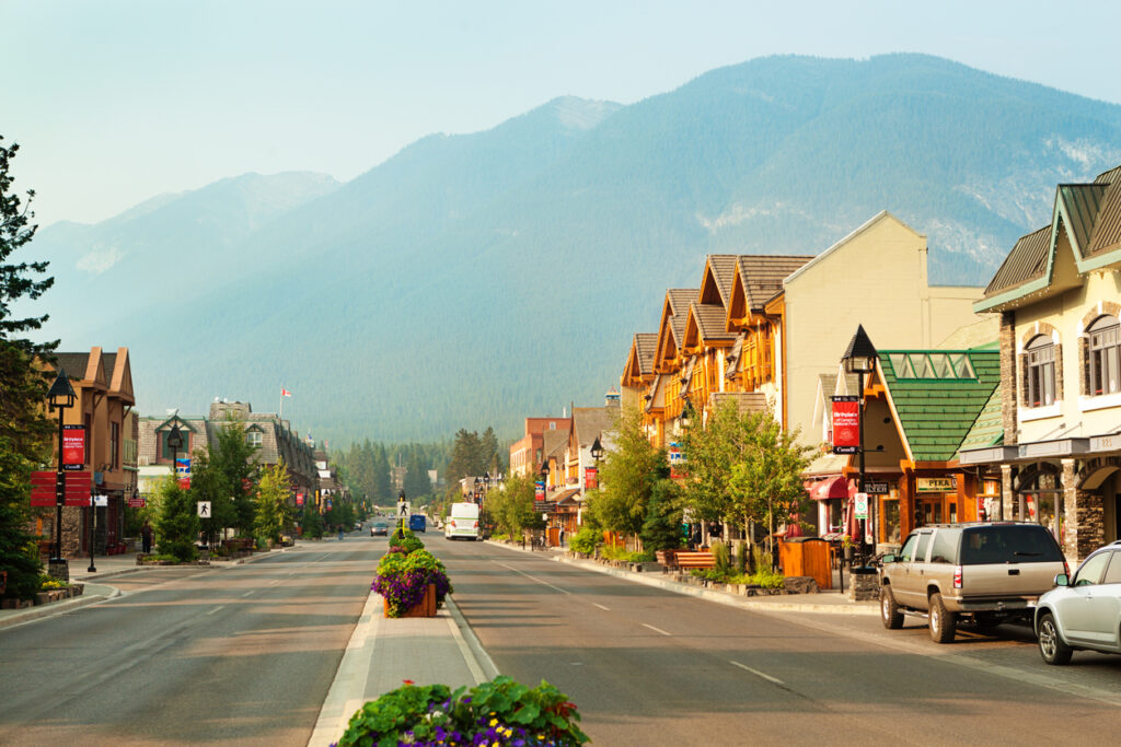 Morning in the Town Center of Banff National Park of Canada