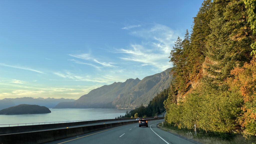 Beautiful sunset over the Sea-to-Sky Highway 99