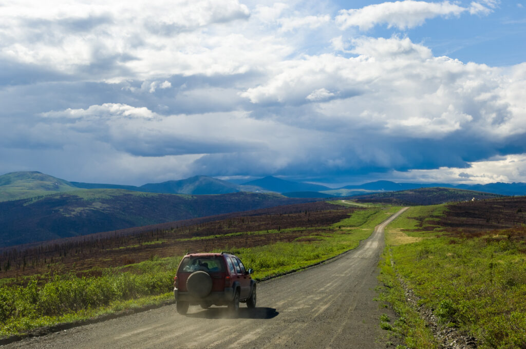 Unpaved Top of the World highway in Alaska